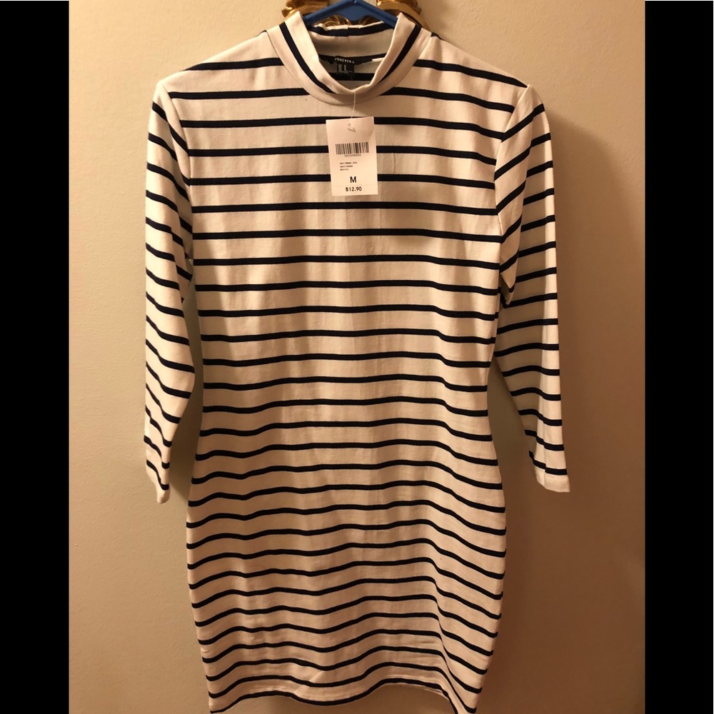 Forever 21 White and Navy Striped dress